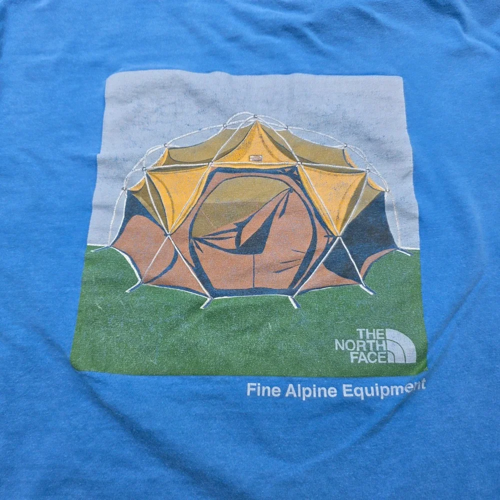 The North Face Mens Medium Blue Geodome Tent Graphic T-Shirt‎ Fine Alpine Equip